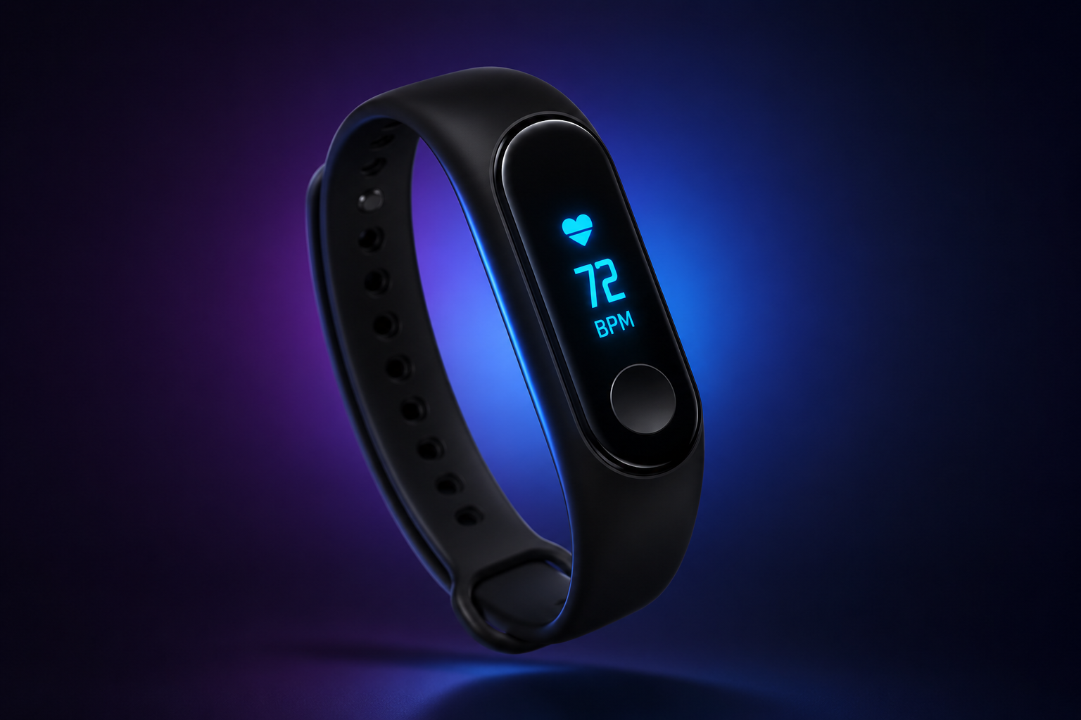 Pulseira inteligente PulseTrack com ecrã a mostrar frequência cardíaca